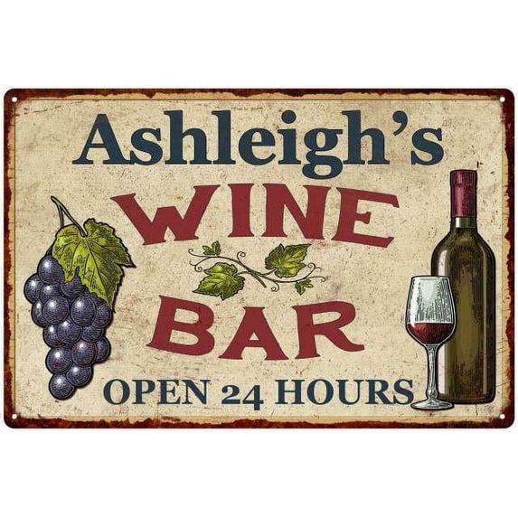 Ashleigh's Rustic Wine Bar Sign Wall Decor Kitchen Gift 12 x 18 Matte Finish Metal 112180056900