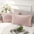 thumbnail image 1 of Ashler Decorative Soft Velvet Throw Pillow Cushion Covers with Pom Poms Particles Solid for Couch Bedroom Car, Light Pink, 12 X 20 ,Packs of 2, 1 of 6