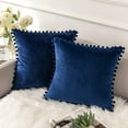 thumbnail image 1 of Ashler Decorative Soft Velvet Throw Pillow Cushion Covers with Pom Poms Particles Solid for Couch Bedroom Car, Navy Blue, 22 X 22 ,Packs of 2, 1 of 6