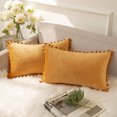thumbnail image 1 of Ashler Decorative Soft Velvet Throw Pillow Cushion Covers with Pom Poms Particles Solid for Couch Bedroom Car, Orange, 12 X 20 ,Packs of 2, 1 of 1