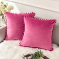thumbnail image 1 of Ashler Decorative Soft Velvet Throw Pillow Cushion Covers with Pom Poms Particles Solid for Couch Bedroom Car, Pink, 18 X 18,Packs of 2, 1 of 6