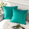 thumbnail image 1 of Ashler Decorative Soft Velvet Throw Pillow Cushion Covers with Pom Poms Particles Solid for Couch Bedroom Car, Turquoise, 26 X 26 ,Packs of 2, 1 of 6