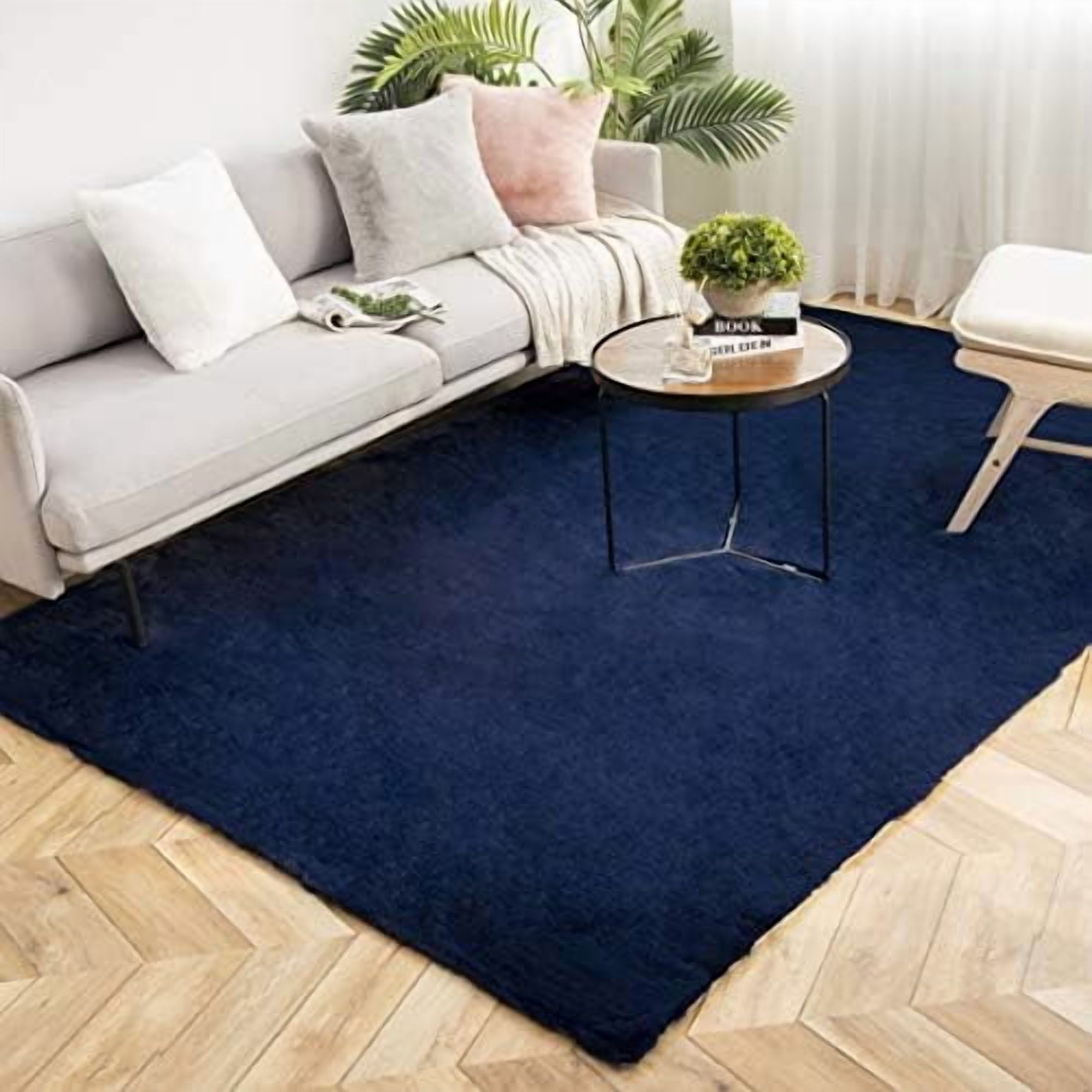 Ashler Faux Fur Rug, Ultra Soft Faux Rabbit Fur, Dark Blue Area Rugs, 6 ...