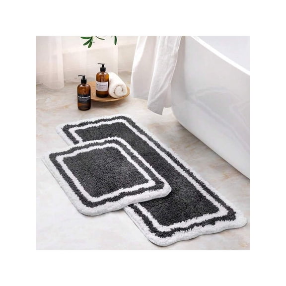 Ashler HOME DECO 2-Piece Bathroom Rug Set – Soft Shaggy Machine-Washable Mats (17x24 & 17x47) – Quick-Dry Non-Slip Runner For Floor, Tub & Shower
