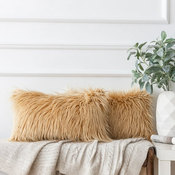 Ashler Luxury Style Decorative Faux Fur Throw Pillow Case Cushion Cover, Ginger, 12 x 20 Inches/30 x 50 cm, 2 Pack