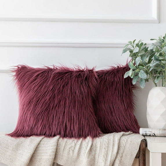Ashler Luxury Style Decorative Faux Fur Throw Pillow Case Cushion Cover, Purple, 20 x 20 Inches/50 x 50 cm, 2 Pack