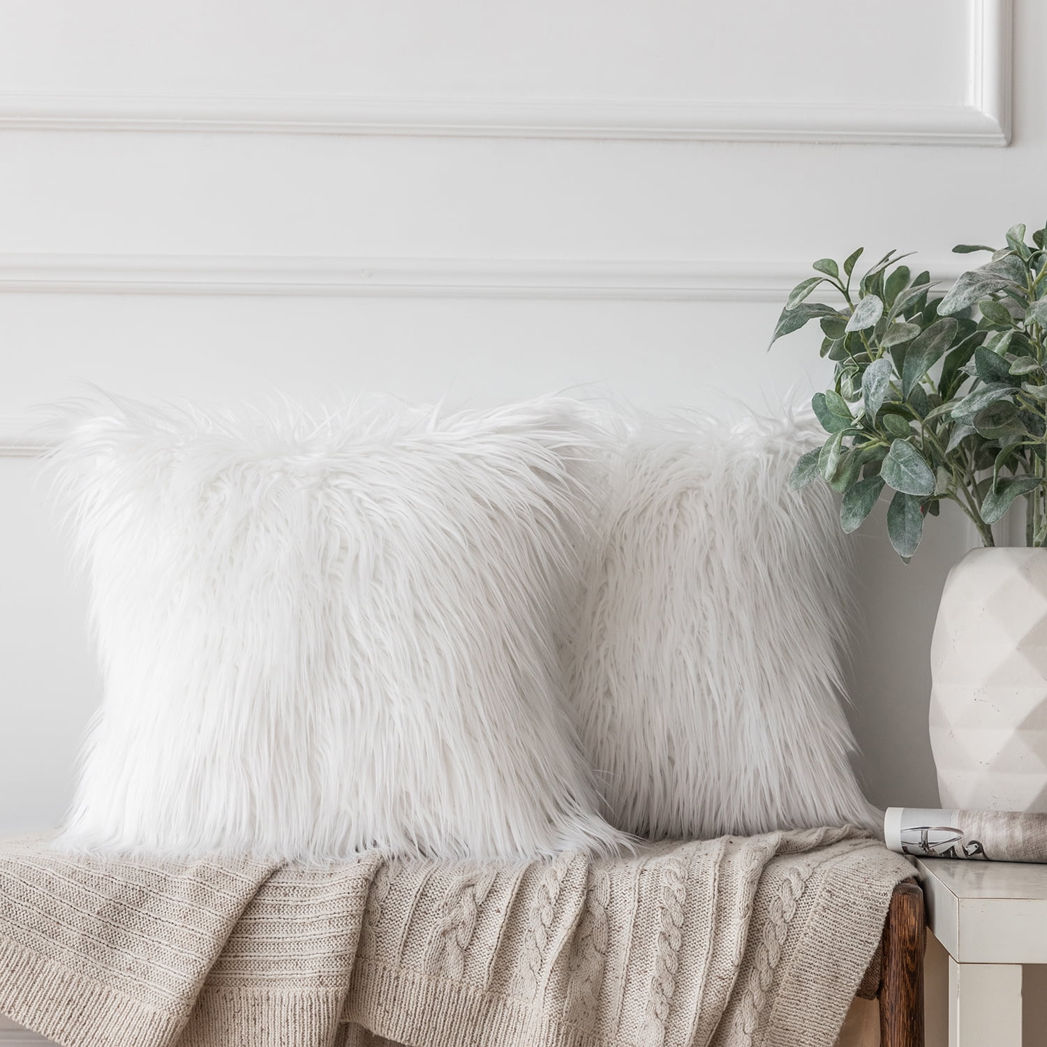 Ashler Luxury Style Decorative Faux Fur Throw Pillow Case Cushion Cover White 18 x 18 Inches 45 x 45 cm 2 Pack Walmart