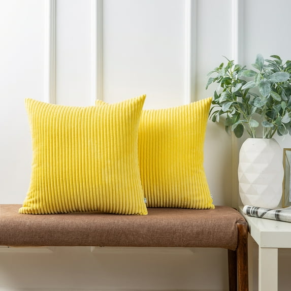 Ashler Soft Corduroy Velvet Striped Solid Throw Pillow Cushion Cover, Yellow, 22 x 22 inch, 2 Packs