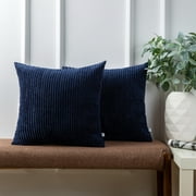 Ashler Soft Corduroy Velvet Striped Solid Throw Pillow Cushion, Navy blue, 20 x 20 inch, 2 Packs