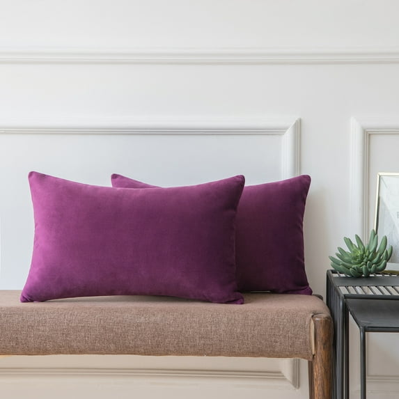 Ashler Soft Velvet Throw Pillow Cushion Home Decorative, Dark purple, 12 x 20 inch, 2 Packs