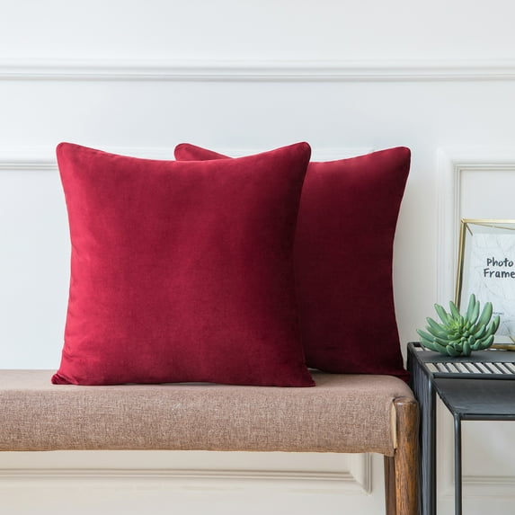 Ashler Soft Velvet Throw Pillow Cushion Home Decorative, Dark red, 20 x 20 inch, 2 Packs