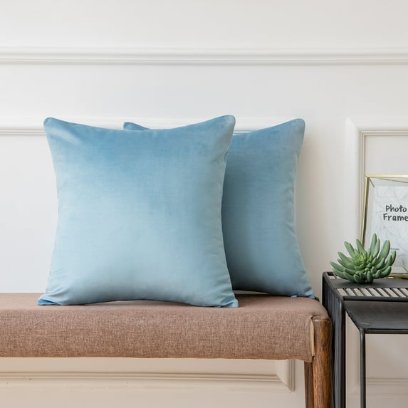 Ashler Soft Velvet Throw Pillow Cushion Home Decorative, Light blue, 20 x 20 inch, 2 Packs