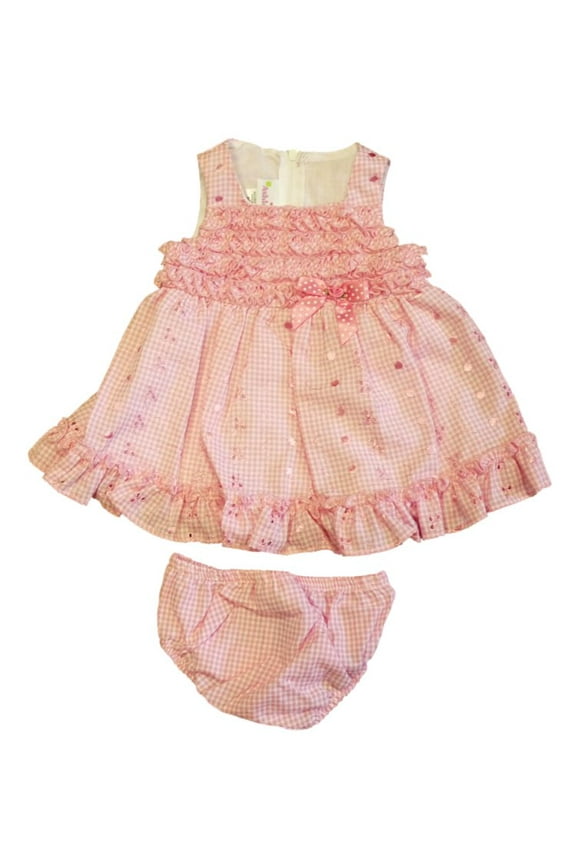 Infant Girls Lined Pink Gingham Ruffled Dress Sun Dress 3-6 Months