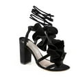 thumbnail image 1 of Ashley Cole Leta Black Nubuck Ruffle Block Heel Open toe City Designer Sandals (Black Nubuck, 8), 1 of 3