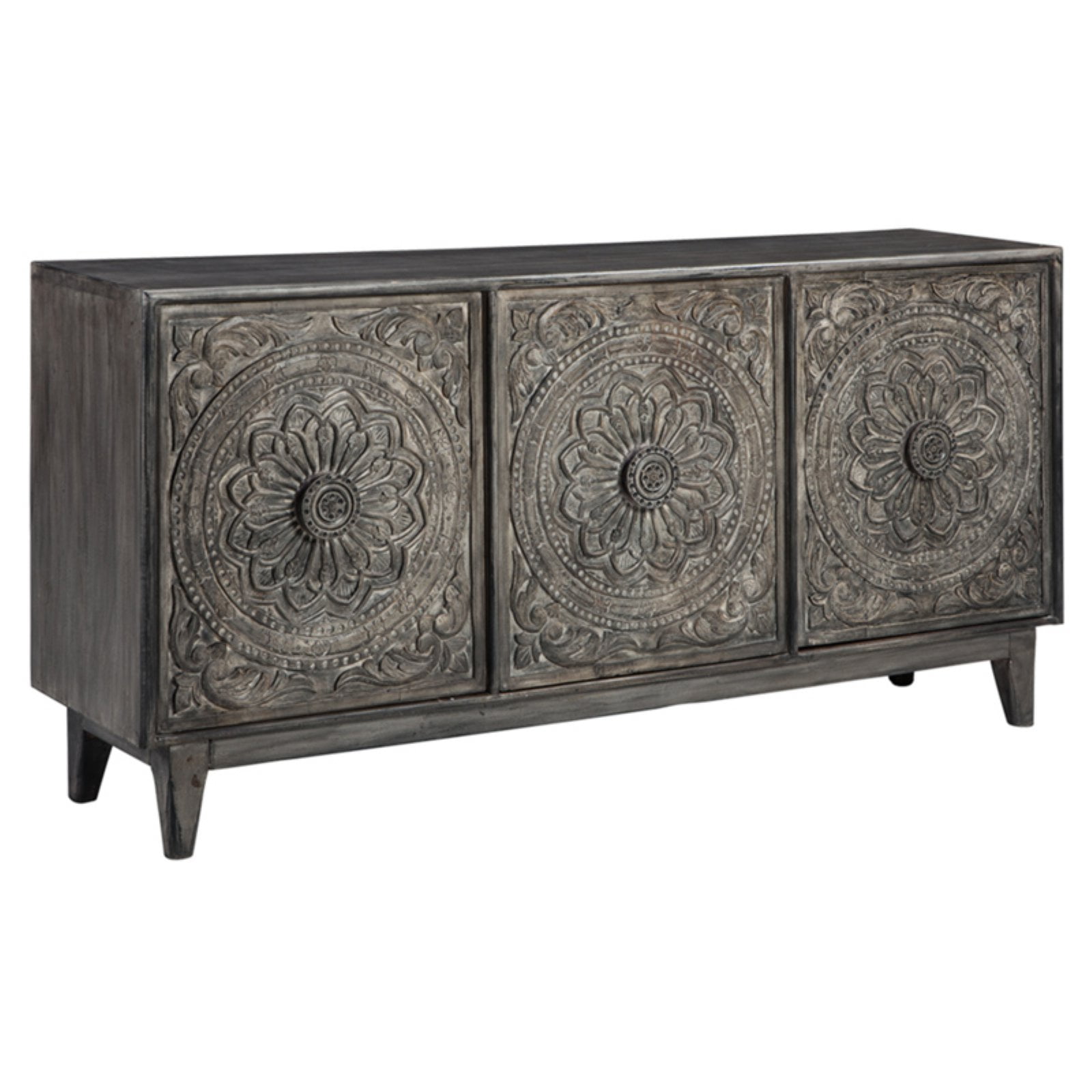 Exquisite Gray Hand-Carved 69'' Transitional Sideboard