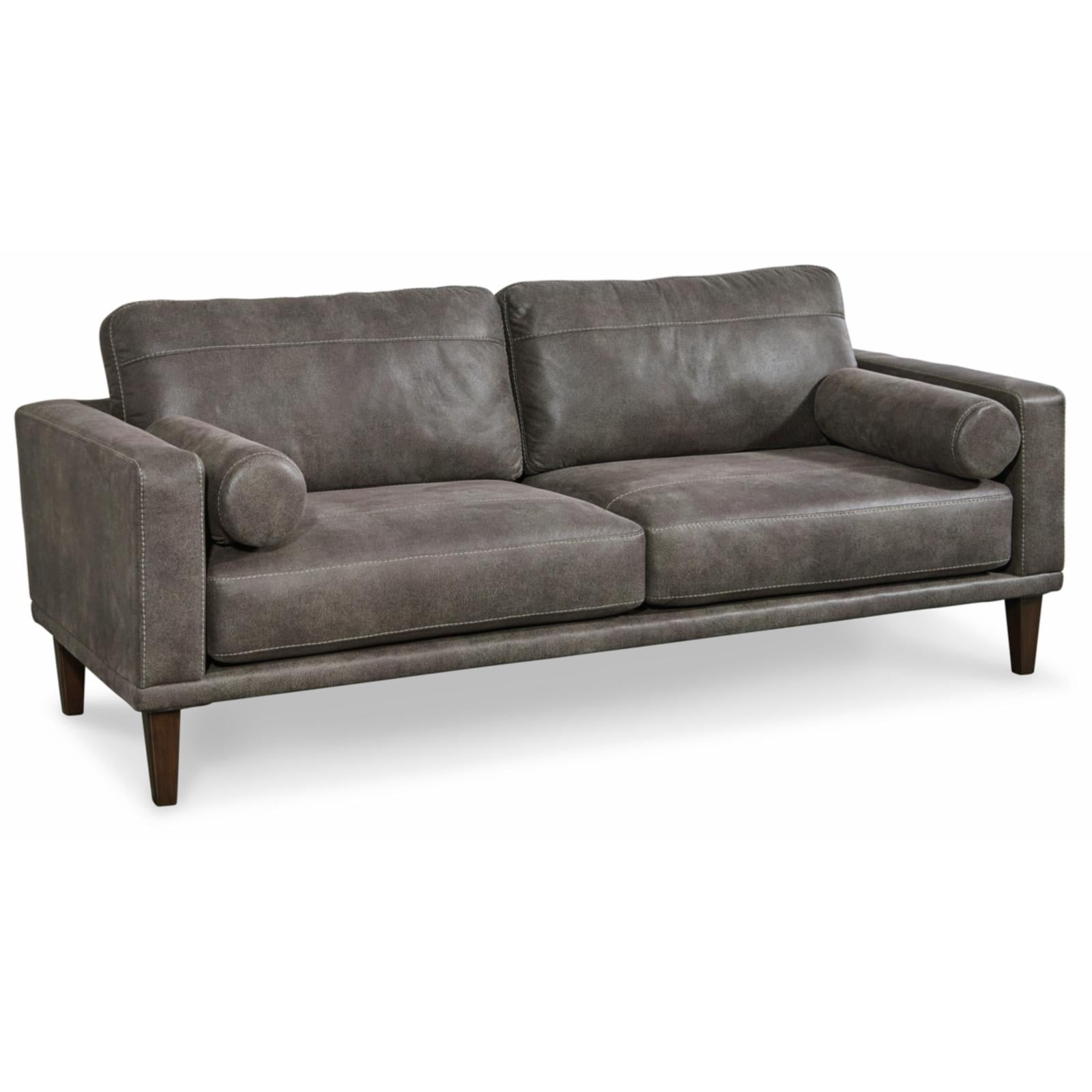 Ashley Furniture Arroyo Contemporary Faux Leather & Wood Sofa in Gray