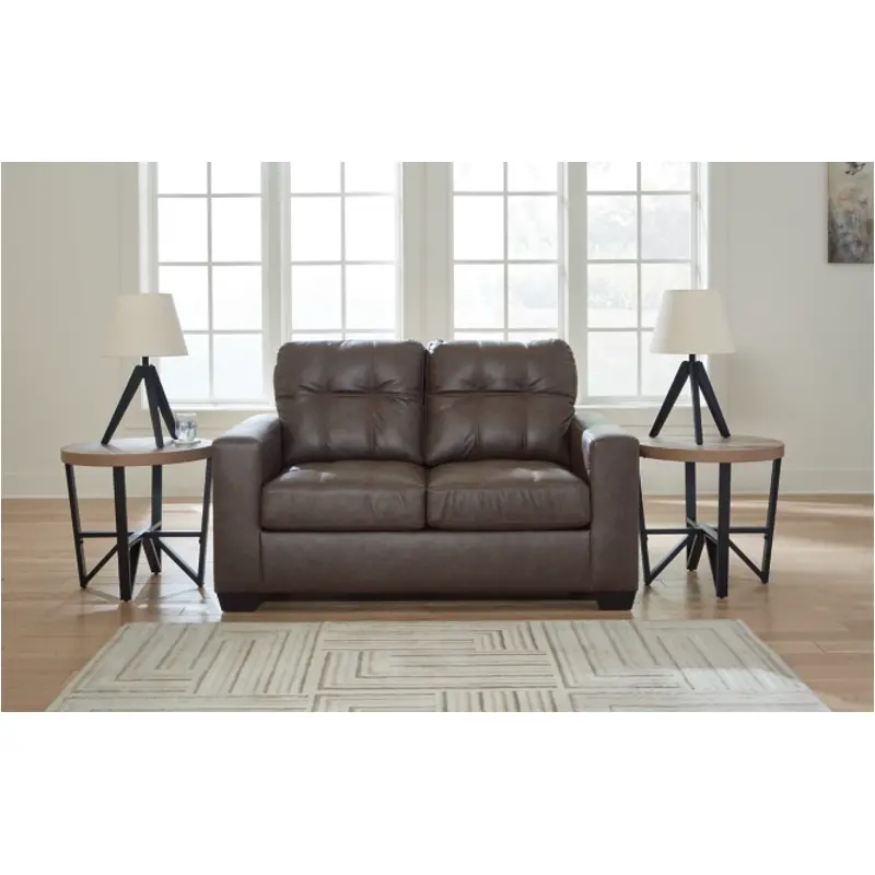 Brown Faux Leather Stationary Loveseat with Removable Cushions