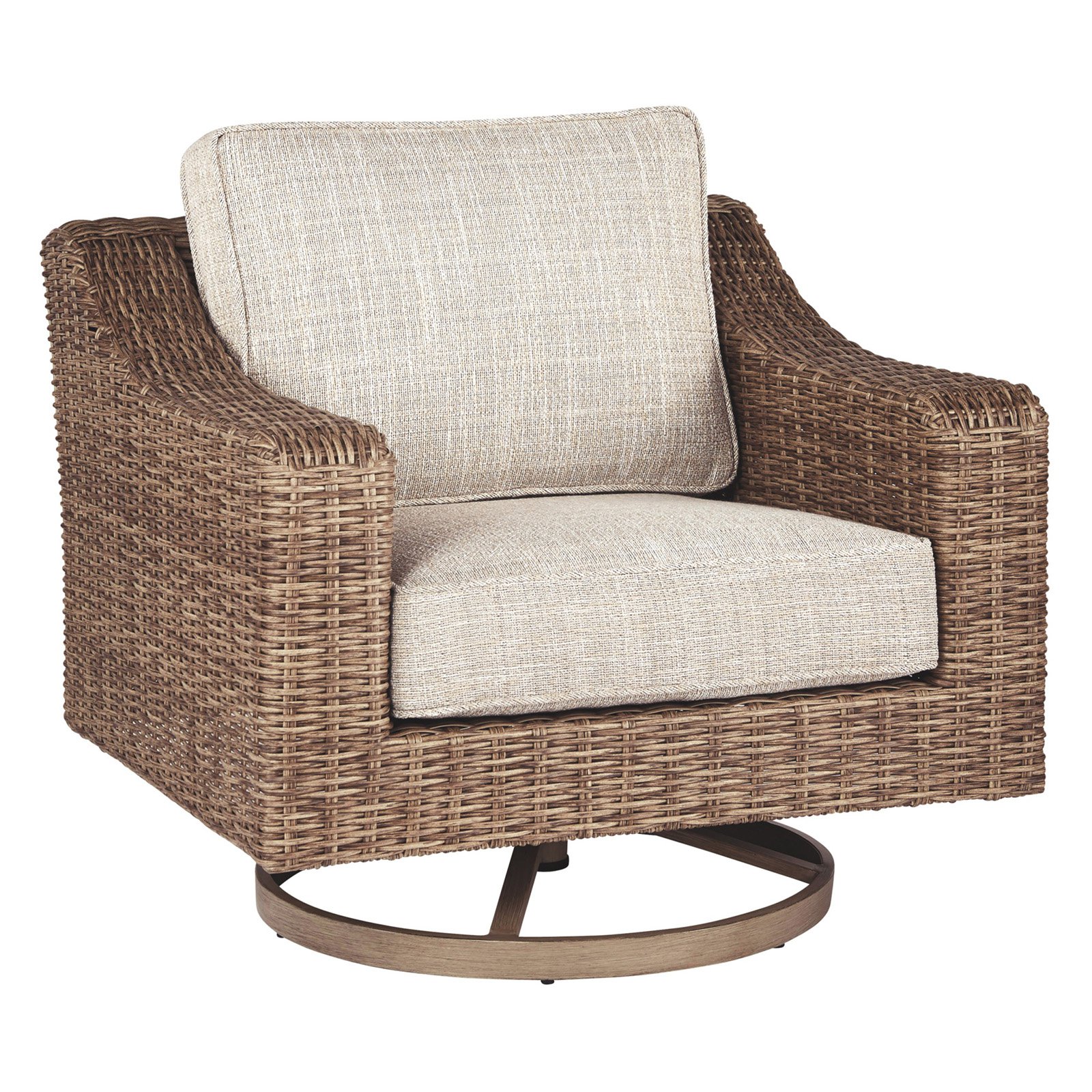 Ashley Furniture Beachcroft Swivel Patio Arm Chair in Beige - image 1 of 7