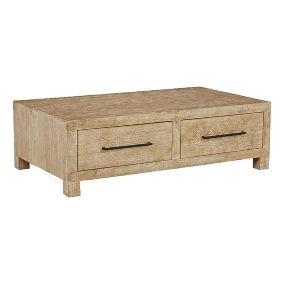 Ashley Furniture Belenburg Wood Coffee Table with Storage in Natural Light Brown