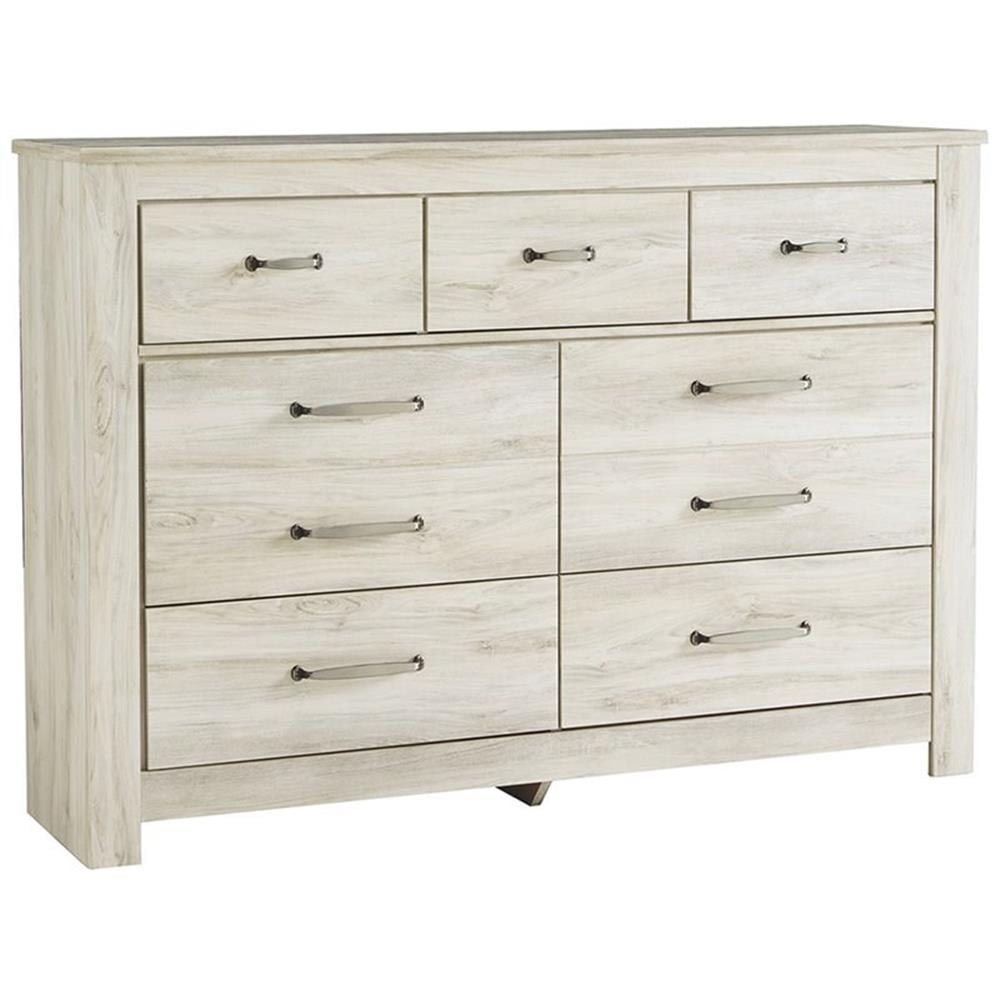 Transitional Farmhouse 7-Drawer Dresser with Mirror in White