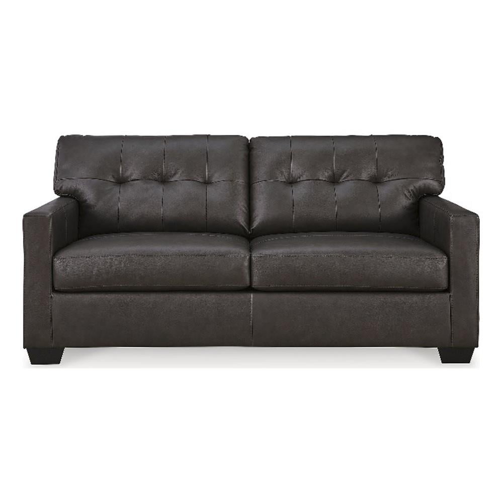 Storm Gray Faux Leather Sofa with Removable Cushions