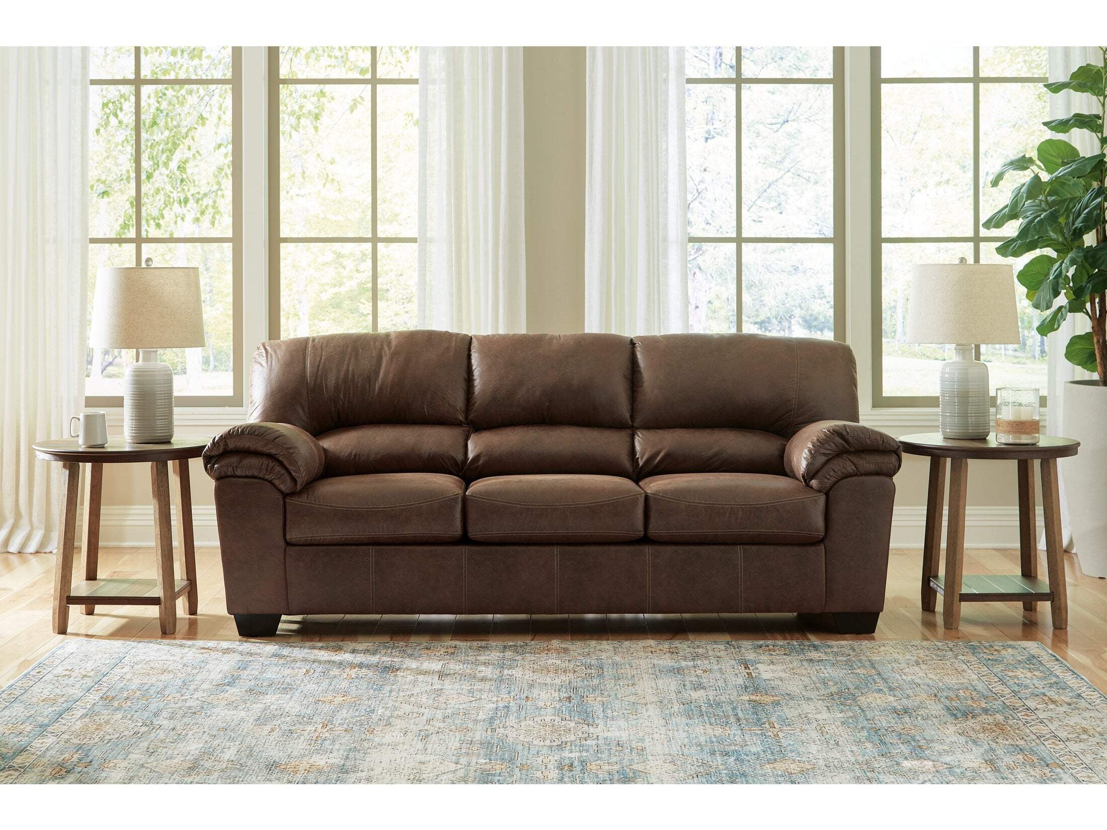 Traditional Brown Faux Leather 90'' Pillow-Top Arm Sofa