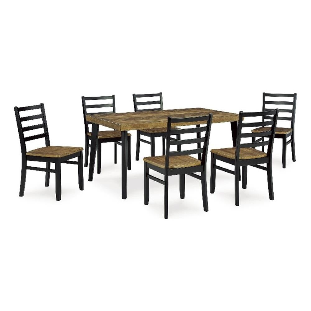 Transitional Black and Brown Rectangular Dining Table with 6 Chairs