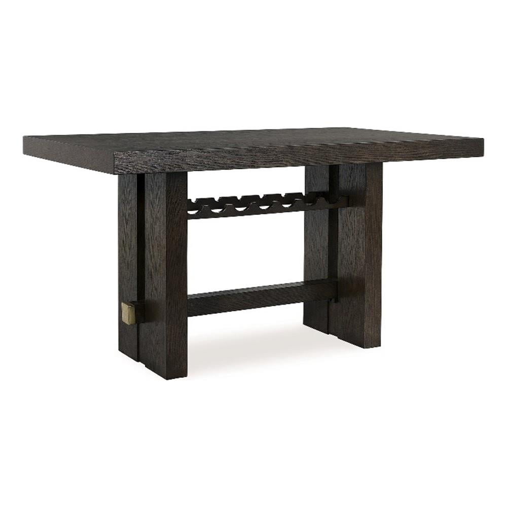 Dark Brown Oak Counter Height Dining Table with Wine Rack