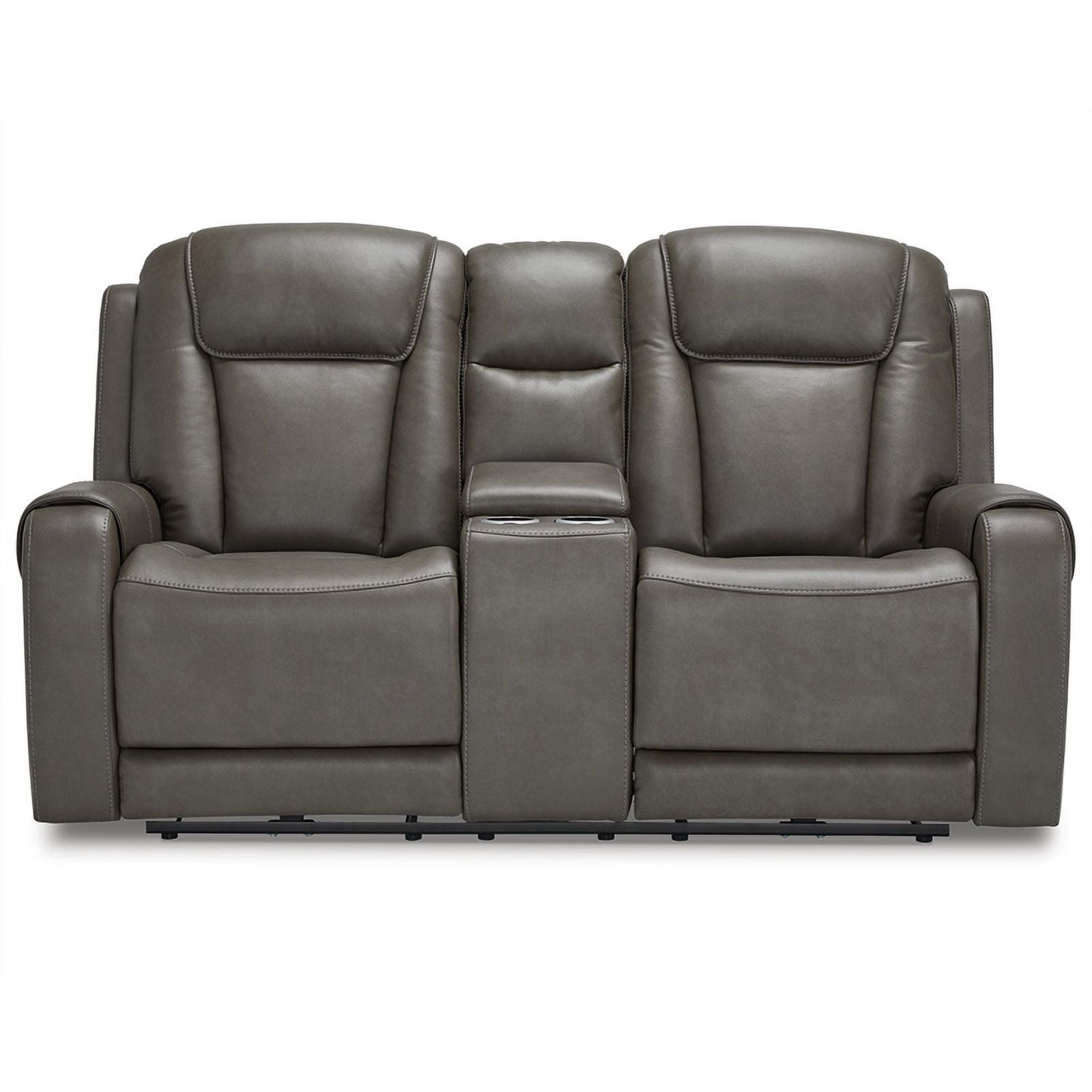 Ashley Furniture Card Player Faux Leather Power Reclining Loveseat in Gray