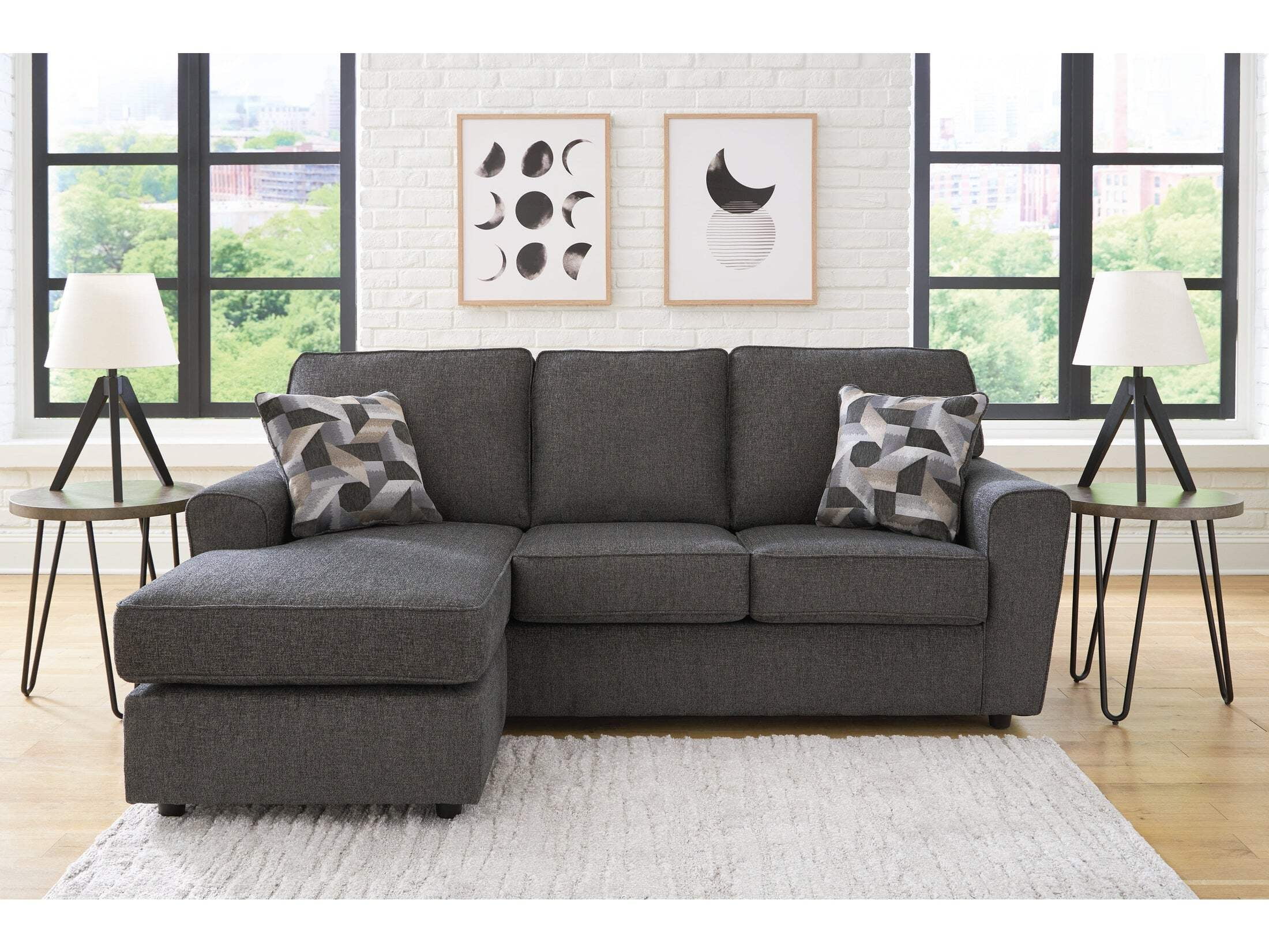 Slate Gray Fabric Two-Piece Sofa Chaise with Track Arms