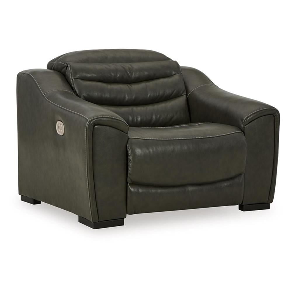 Modern Dark Gray Leather Power Recliner with USB Charging