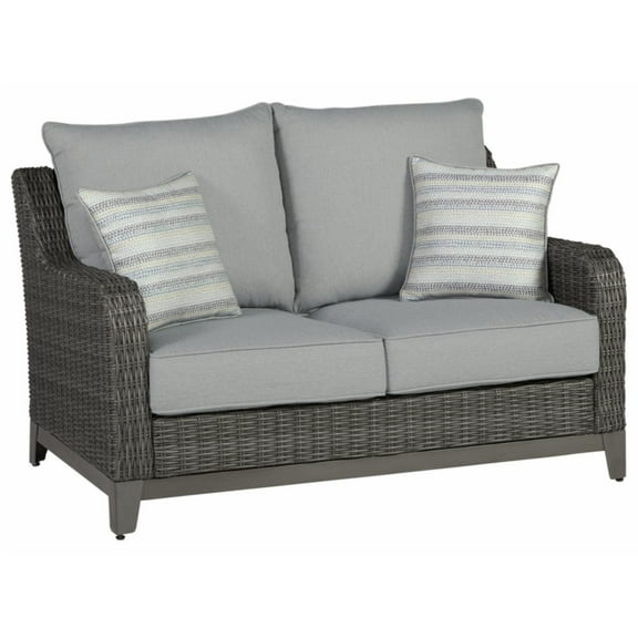 Ashley Furniture Elite Park Outdoor Fabric Loveseat with Cushion in Gray
