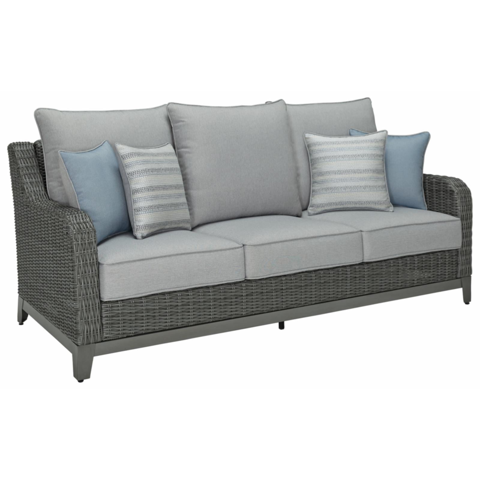 Gray Wicker and Aluminum Outdoor Sofa with Cushions