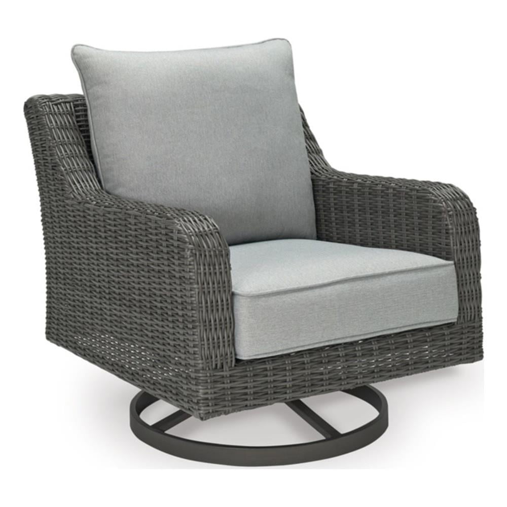 Gray Wicker Swivel Dining Chair with Cushions