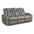 thumbnail image 1 of Ashley Furniture Faux Leather Drop Down Table Reclining Sofa, Gray, 1 of 7