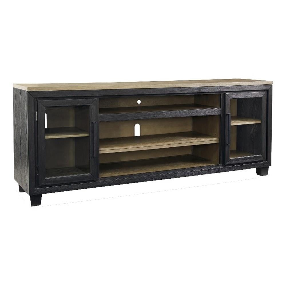 Black and Brown 83" TV Stand with Fireplace and Cabinets