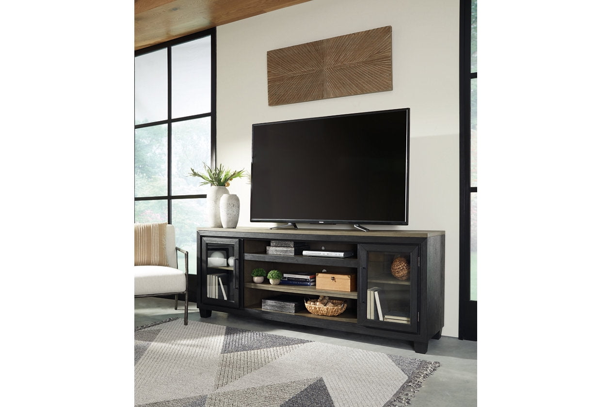 Black and Brown 83" TV Stand with Fireplace and Cabinets
