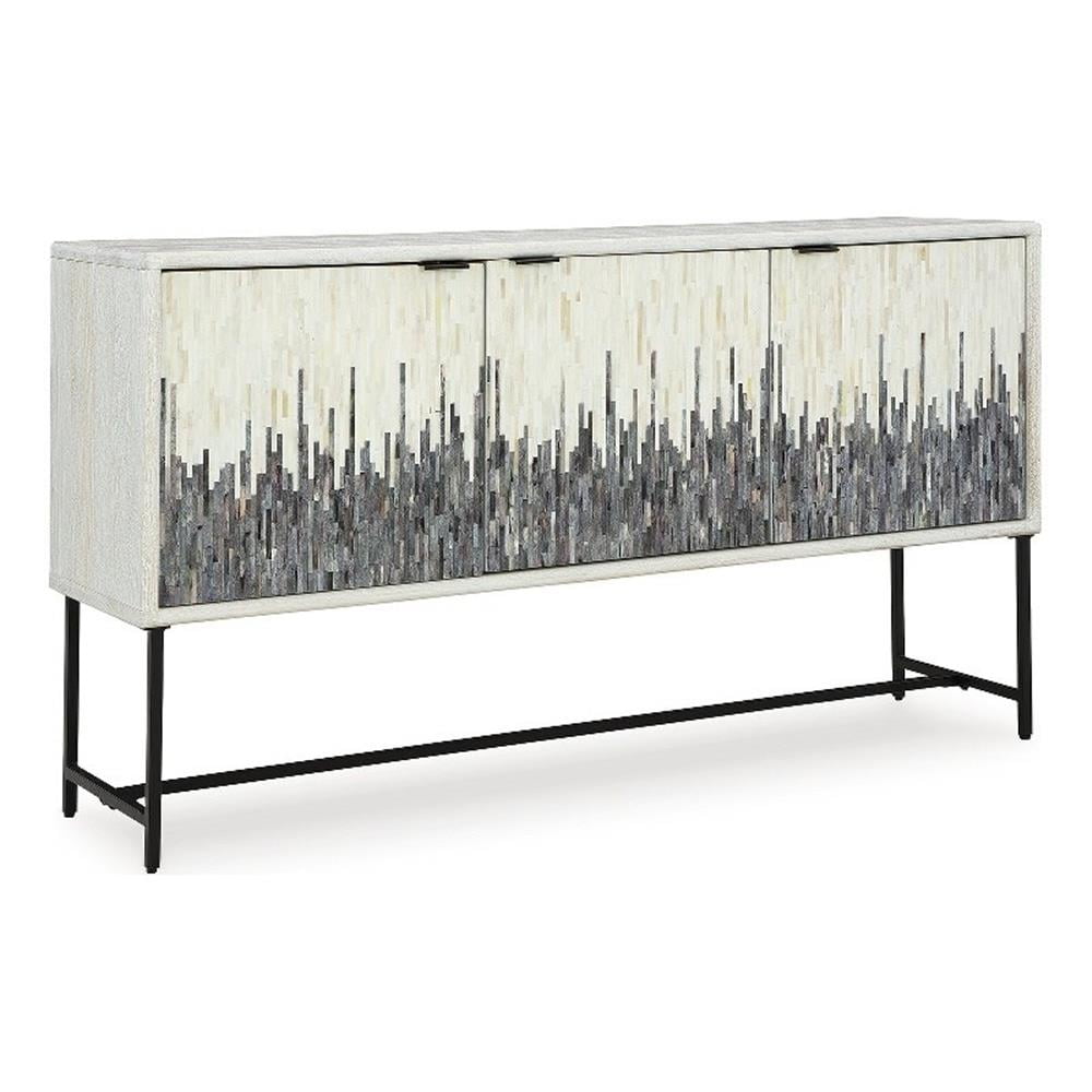 Freyton 64" White and Gray Striped Accent Cabinet
