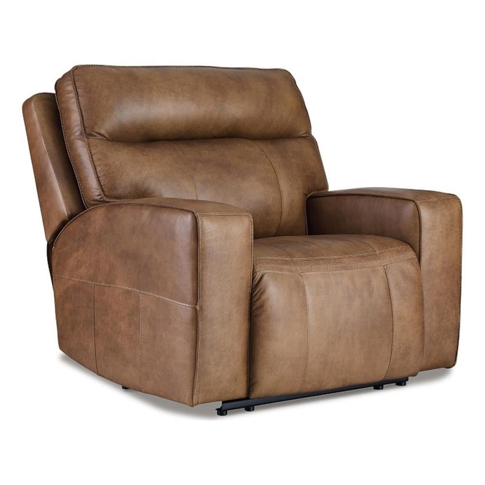 Modern Luxury Top-Grain Leather Power Recliner in Warm Brown