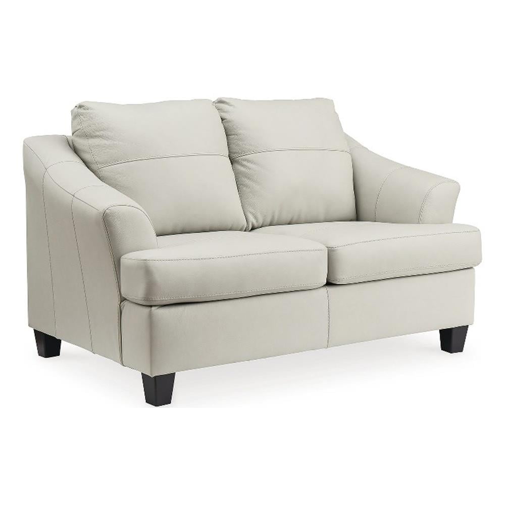 White Faux Leather Modern Stationary Loveseat with Flared Arms