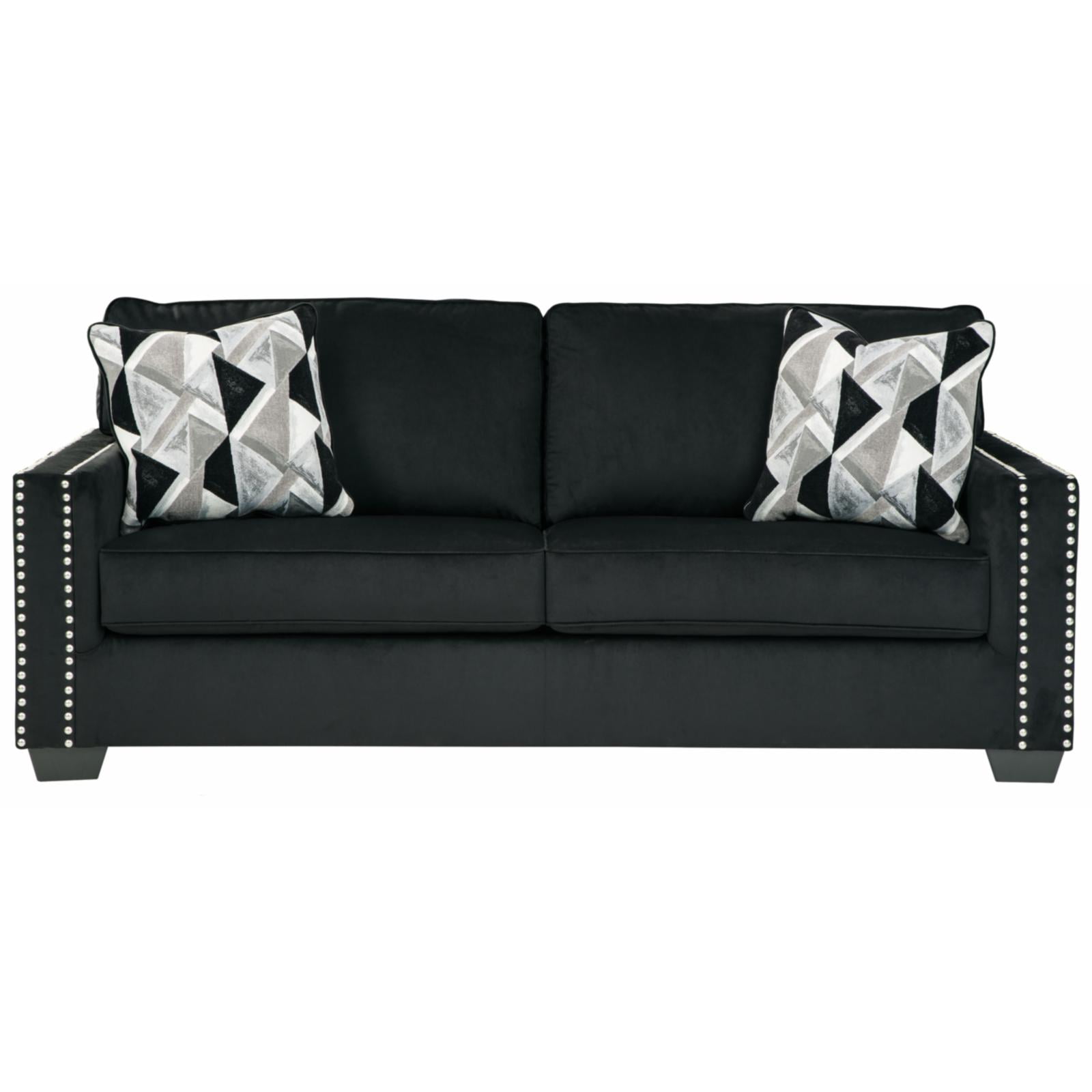 84-Inch Black Velvet Stationary Sofa with Nailhead Trim