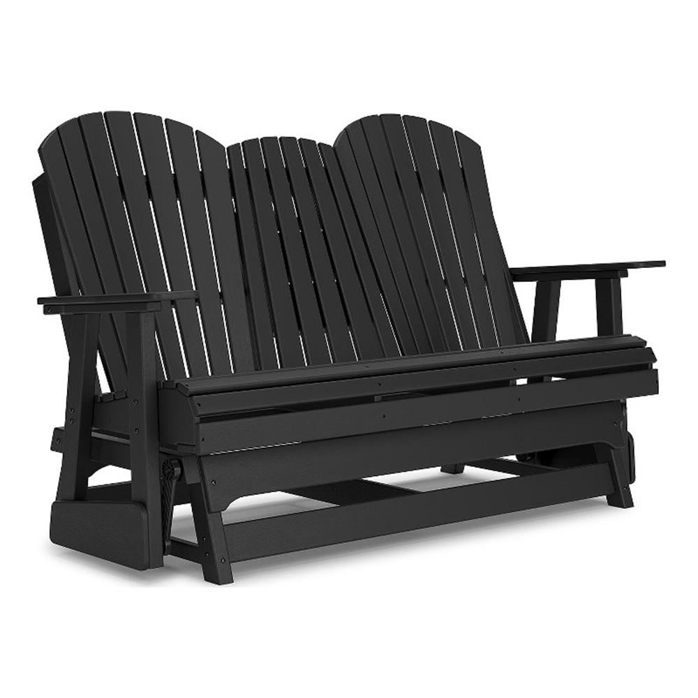 Hyland Wave Black Wood Outdoor Glider Loveseat