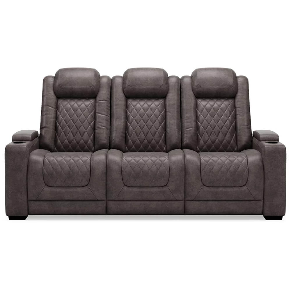 Gray Faux Leather Power Reclining Sofa with Cup Holders