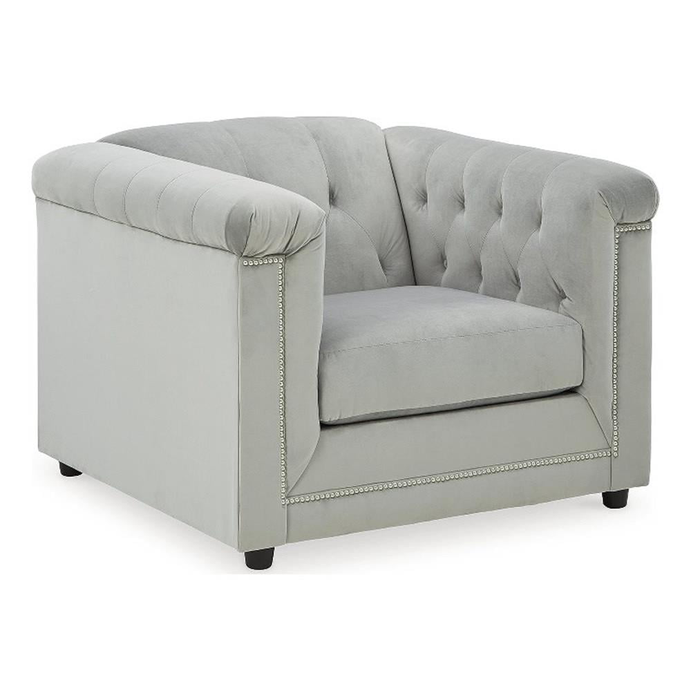 Gray Velvet Chesterfield Tufted Stationary Chair