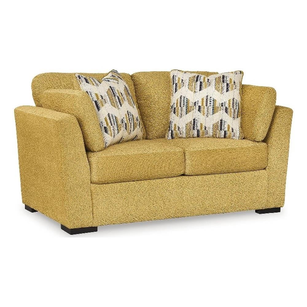 Sunflower Yellow Velvet Stationary Loveseat with Pillow Back
