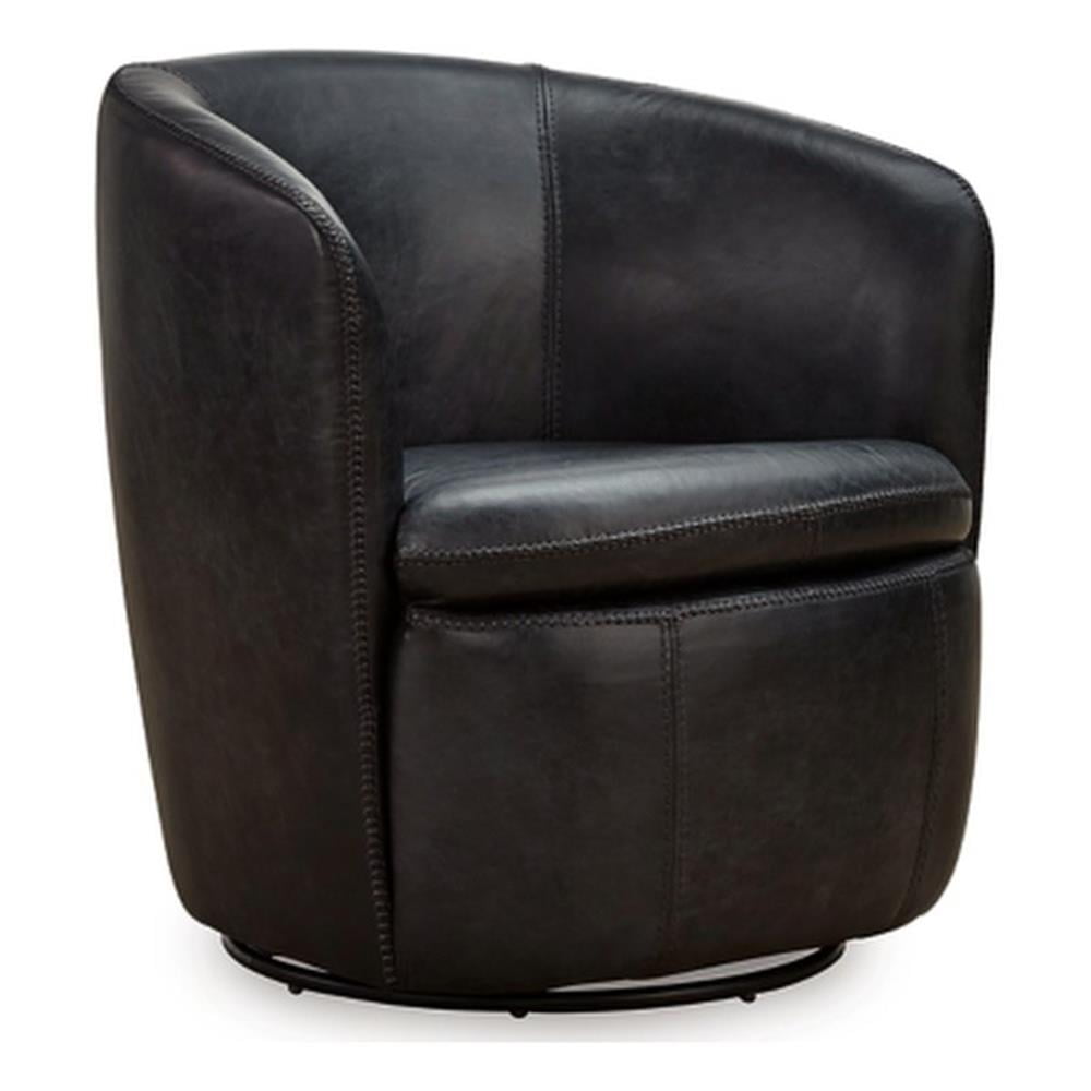 Midnight Black Leather Barrel Swivel Chair