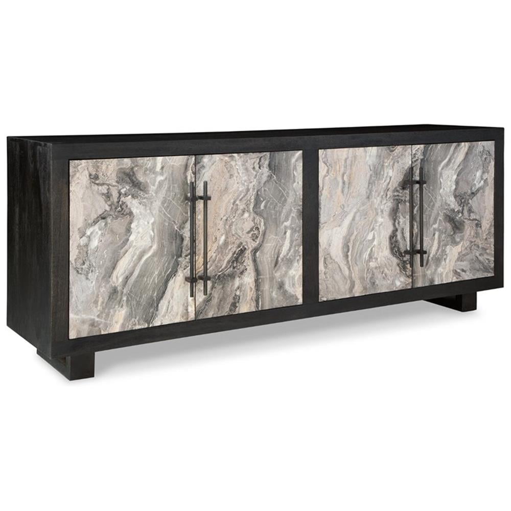Black and Gray Faux Marble 71" Accent Cabinet