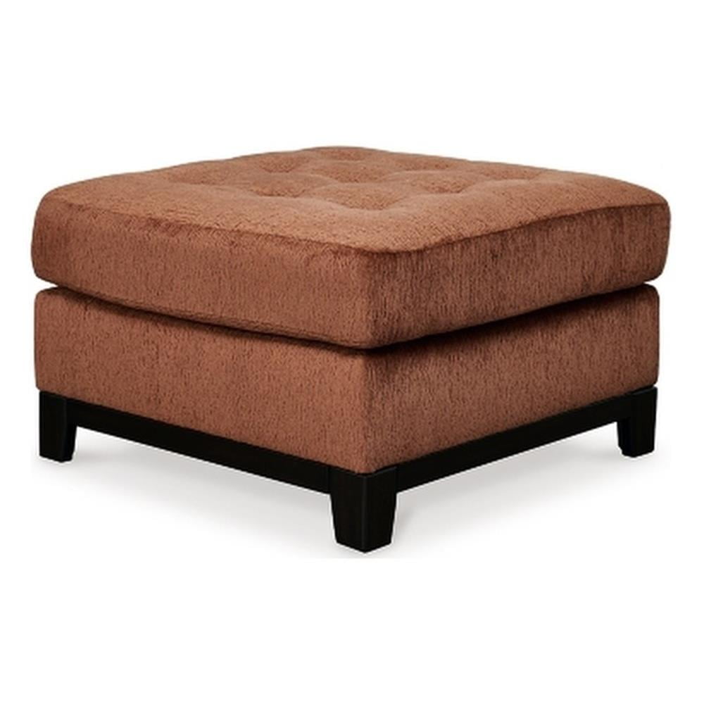 Brown Tufted Square Oversized Accent Ottoman with Dark Wood Trim
