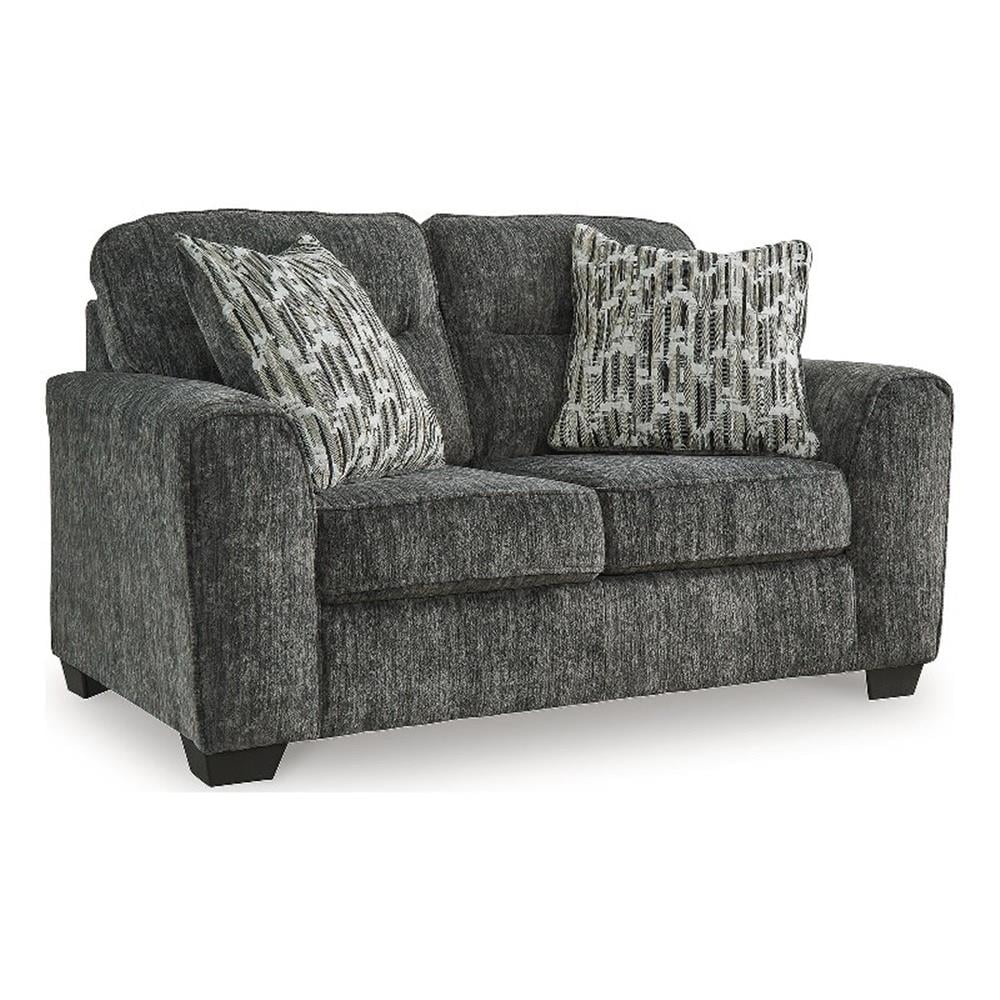 Gray Gunmetal Fabric Loveseat with Track Arms