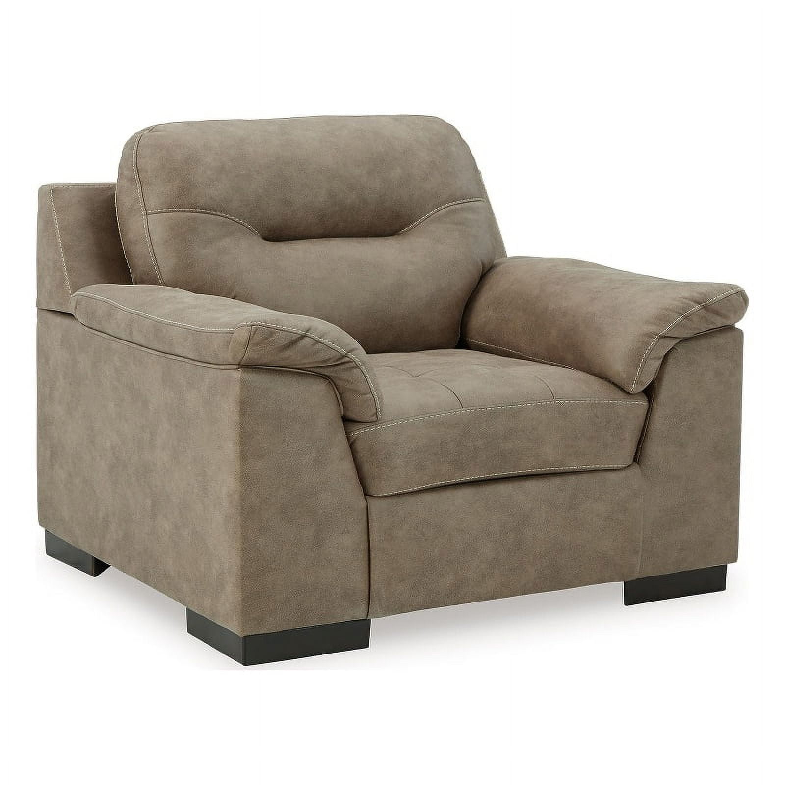 Pebble Beige 44'' Contemporary Faux Leather & Wood Armchair